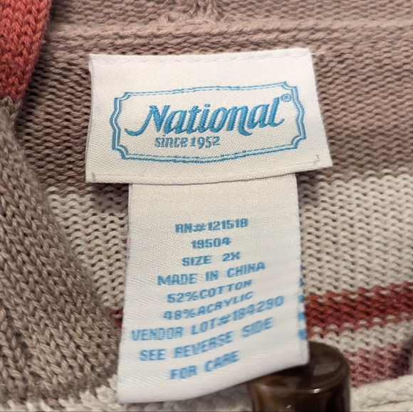 National Hooded Knit Long Cardigan Sweater Stripe 2 Pocket Toggle Close Plus 2X - Picture 6 of 8